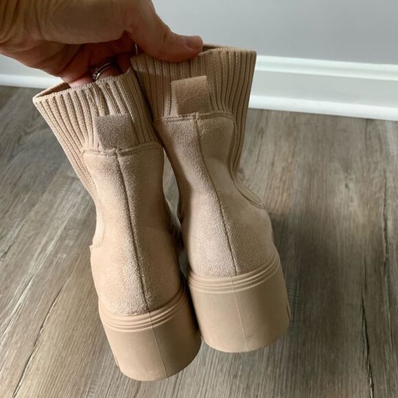 Chelsea Platform Boots Suede Tan Beige Size 7 - Picture 7 of 10